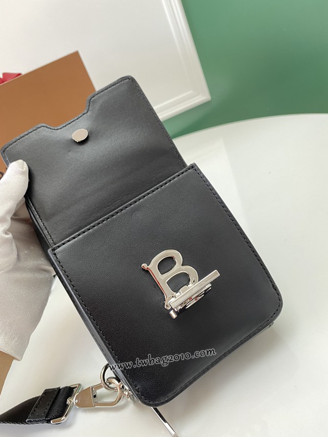 Burberry專門店新款黑色皮革斜背包 巴寶莉腰包當胸包斜跨包 yxb1237